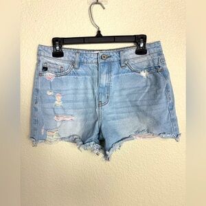KanCan Denim Shorts Colorful Distressed Threads Size Medium